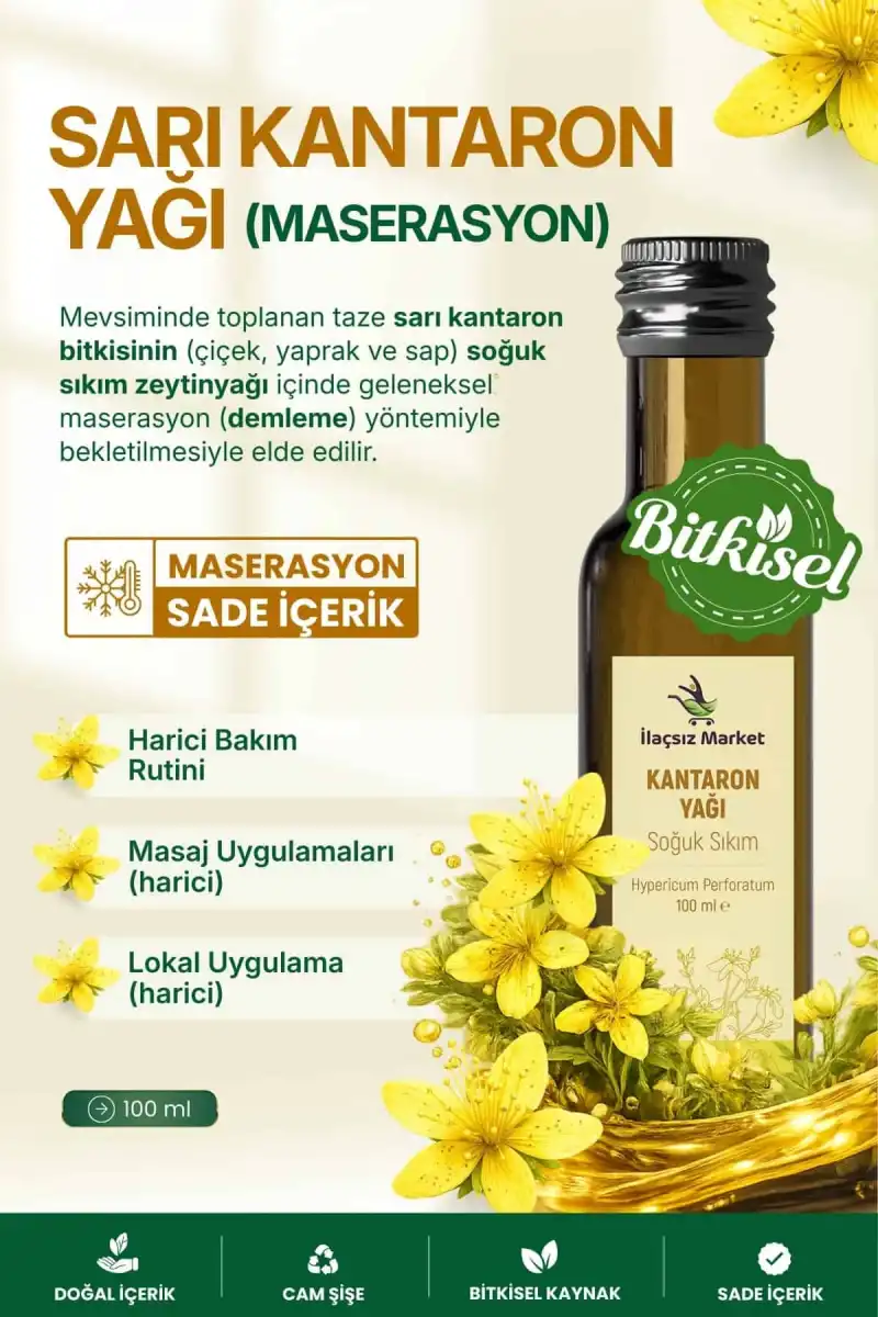SARI KANTARON YAĞI MASERASYON (Kırmızı / Taze Çiçek) – %100 Doğal / 100 ml