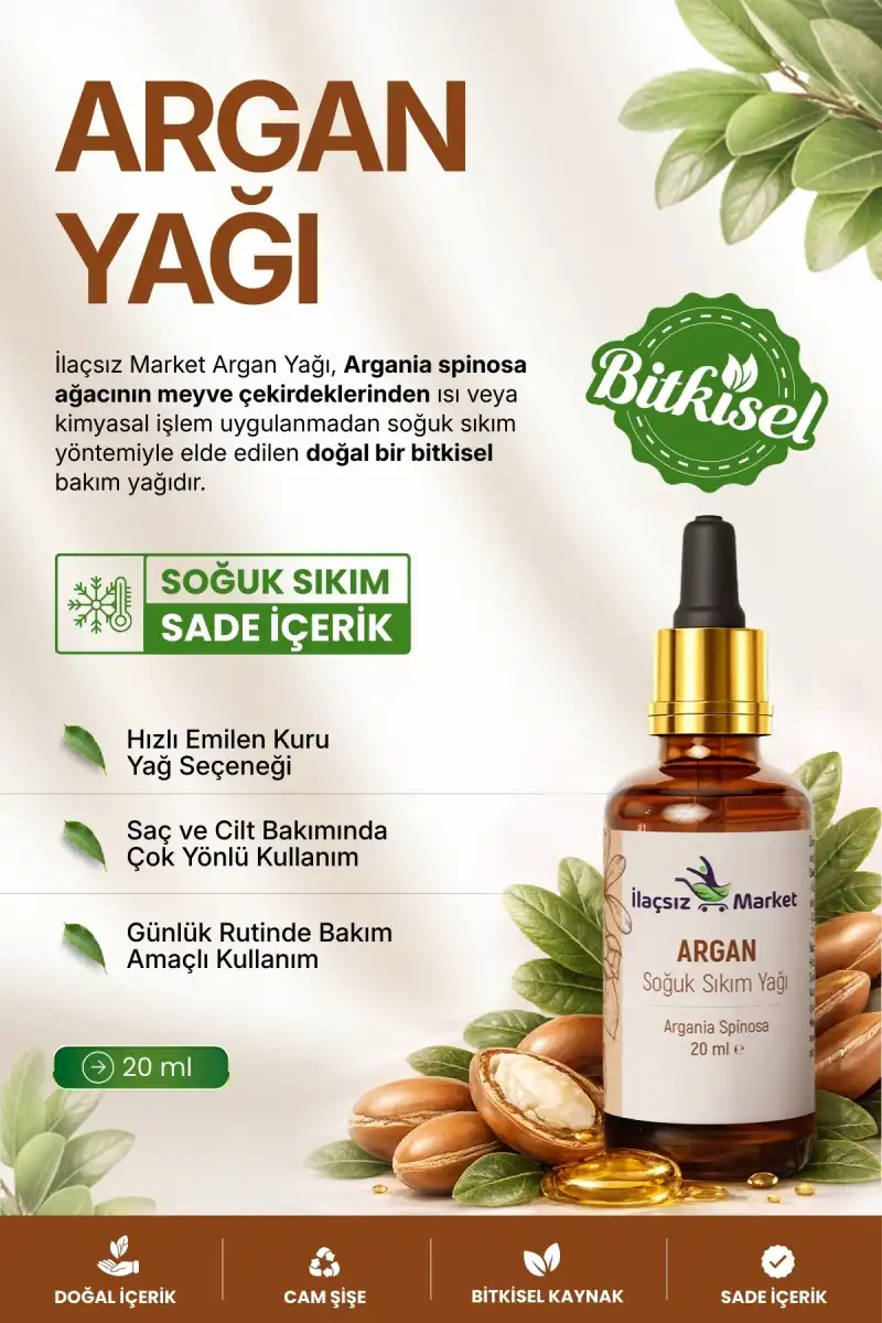 ARGAN YAĞI SOĞUK SIKIM (Argania spinosa) – %100 Saf & Doğal / 20 ml