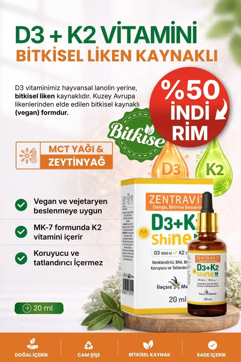 D3+K2 Vegan (Liken Kaynaklı) – %100 Bitkisel / 20 ml %50 İNDİRİM