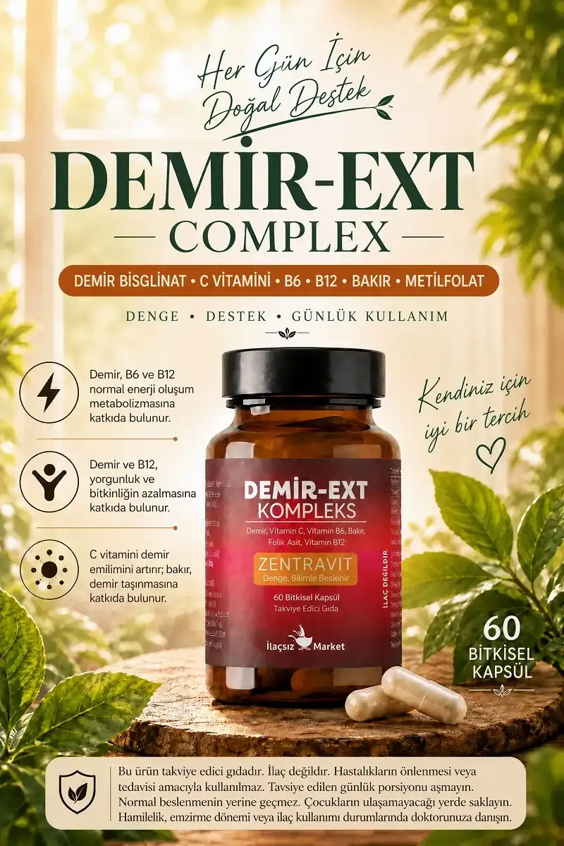 Demir Ext Komplex (Ferroz Bisglisinat) 60 Kapsül / %50 İNDİRİM