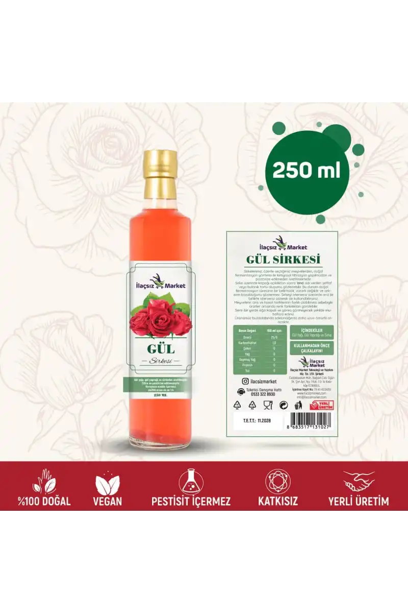 Gül Sirkesi / 250 ml (Çok Keskin, Gül Yağlı)