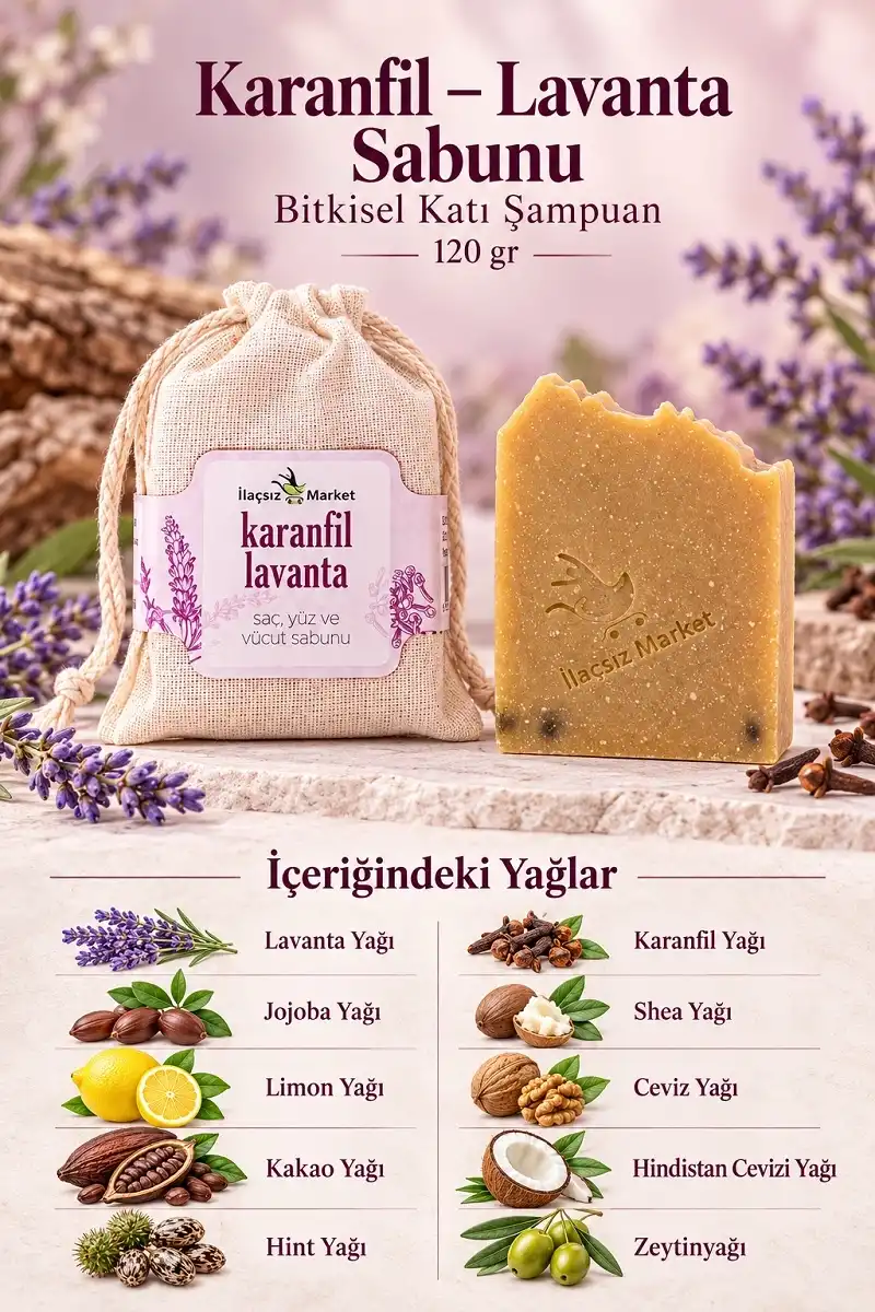 Karanfil - Lavanta Sabunu (Bitkisel Katı Şampuan) / 120 gr