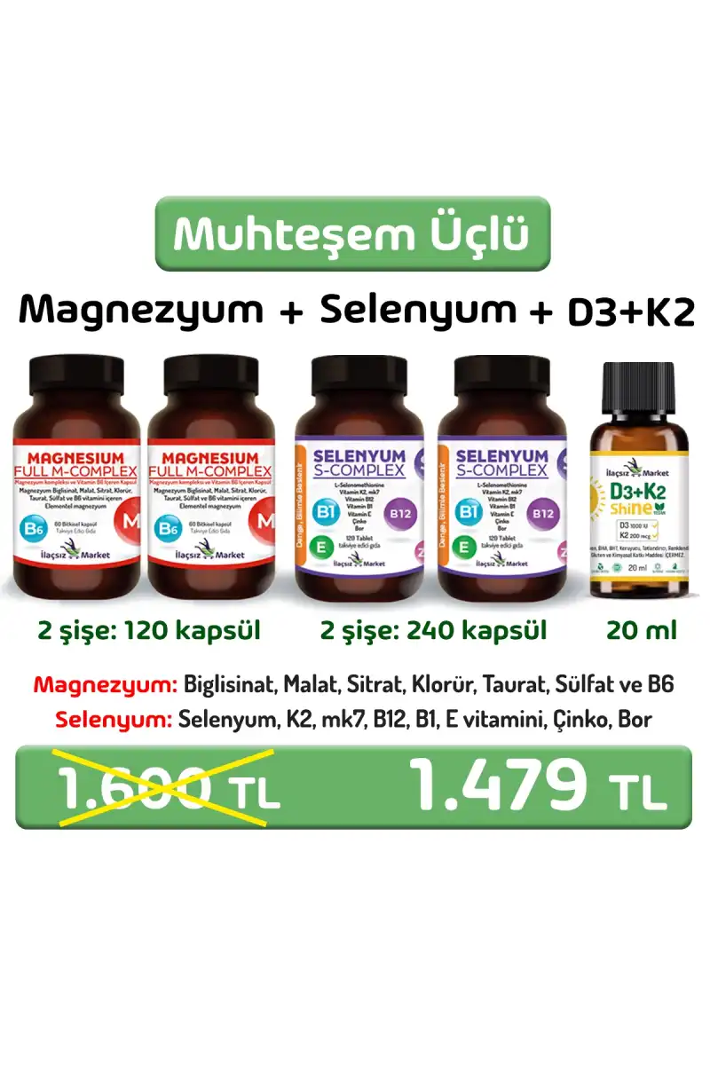 Muhteşem 3lü Sinerji Paketi: Magnezyum M-Complex + Selenyum S-Complex + Vegan D3K2