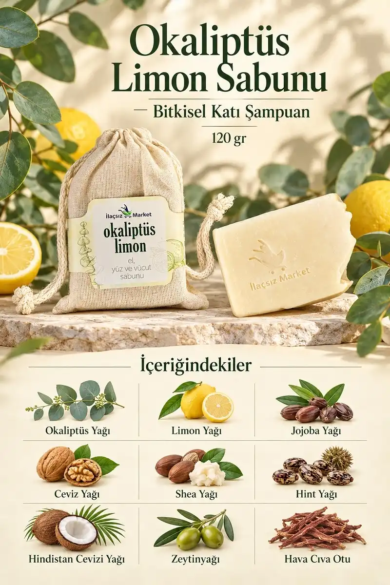 Okaliptüs - Limon Sabunu (Bitkisel Katı Şampuan) / 120 gr