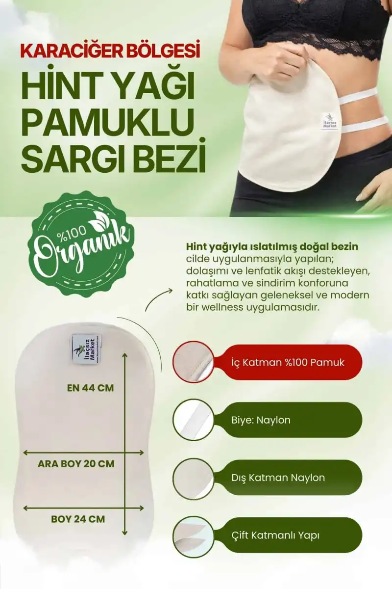 Sağ Kaburga Altı (Sağ Üst Karın) Hint Yağı Uygulama Bezi – %100 Pamuk & Sızdırmaz