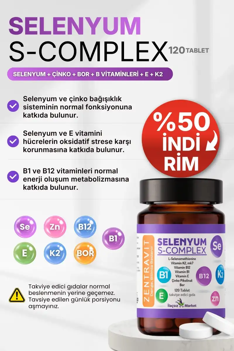 Selenyum S-Complex Takviyesi / 120 Tablet Zentravit %50 İNDİRİM