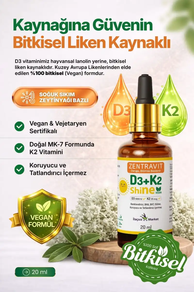 Zentravit Shine Vegan Vitamin D3 + K2 (Liken Kaynaklı) 20 ml