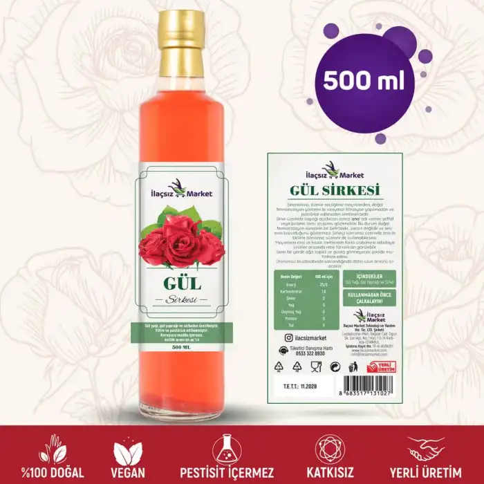 Gül Sirkesi / 500 ml (Çok Keskin, Gül Yağlı)
