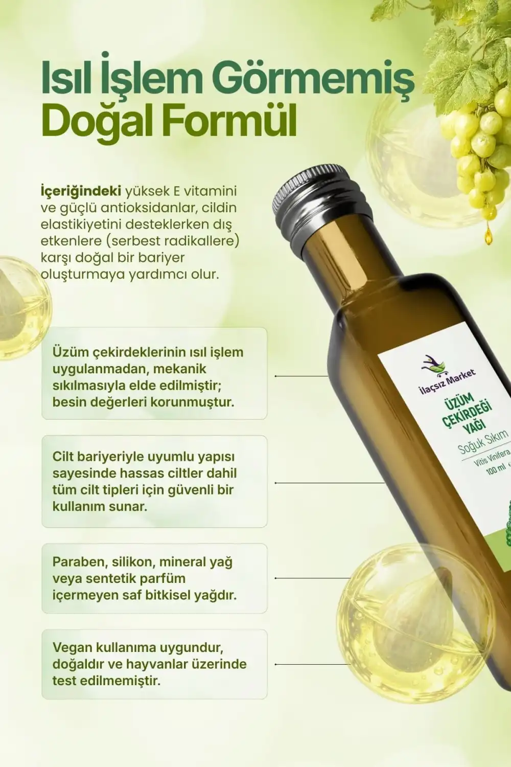 Üzüm Çekirdeği Yağı Soğuk Sıkım (Grape Seed) – Vitis Vinifera / 100 ml