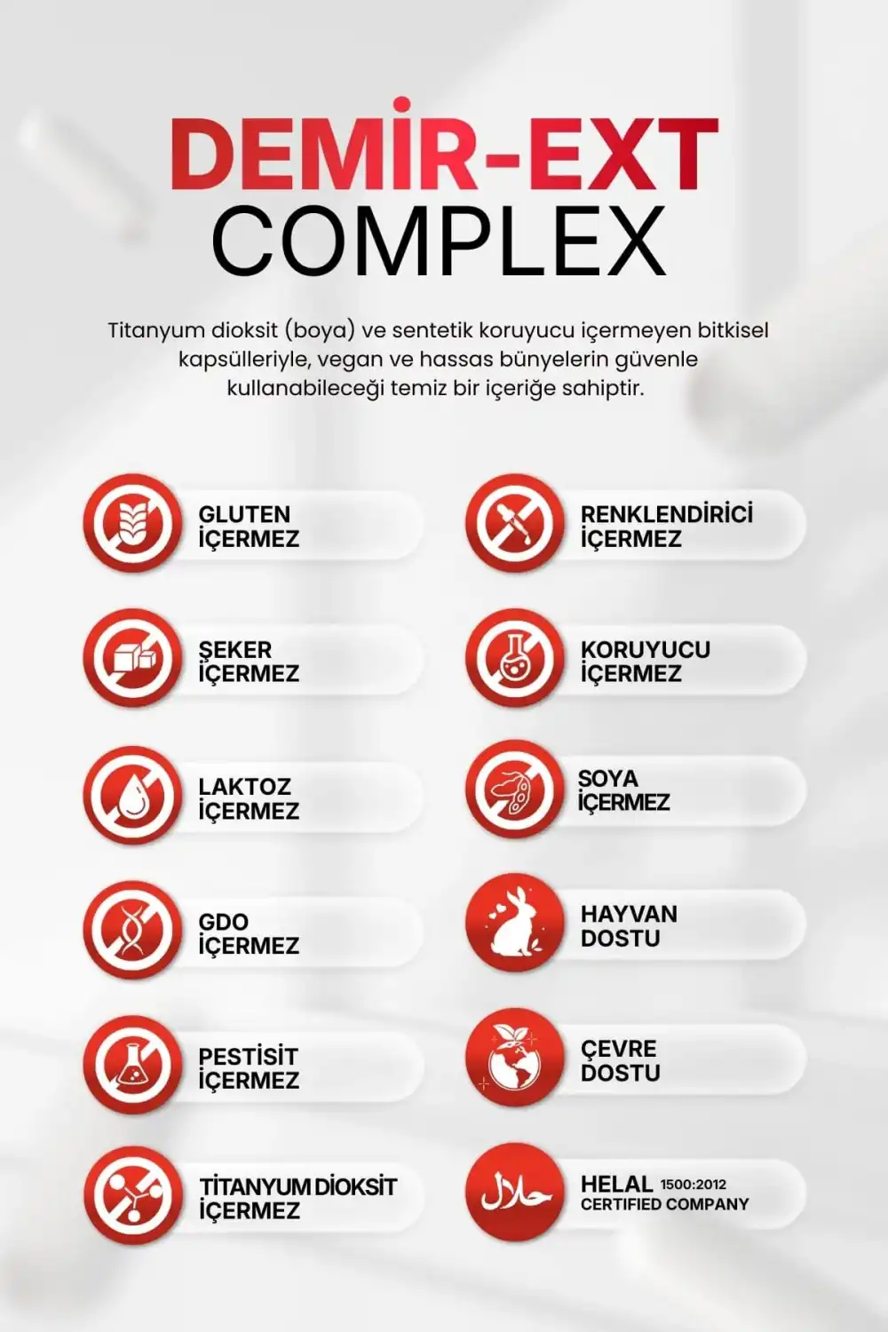 DEMİR-EXT KOMPLEX (Ferroz Bisglisinat) 60 Bitkisel Kapsül