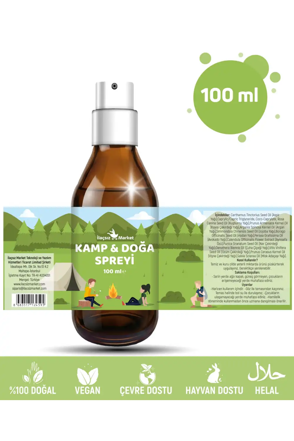 KAMP & DOĞA SPREYİ (Itır ve Biberiye Özlü Doğal Koruyucu) – 100 ml