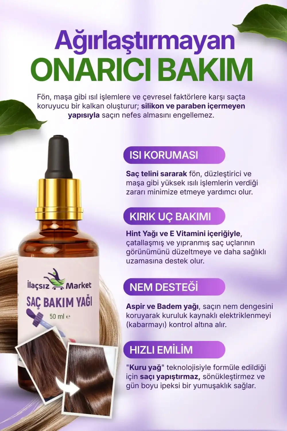 SAÇ BAKIM YAĞI (16 Doğal Bileşenli Bakım Kompleksi) / 50 ml