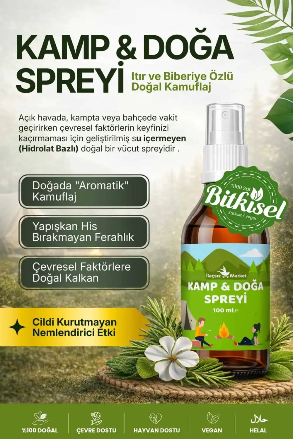 KAMP & DOĞA SPREYİ (Itır ve Biberiye Özlü Doğal Koruyucu) – 100 ml
