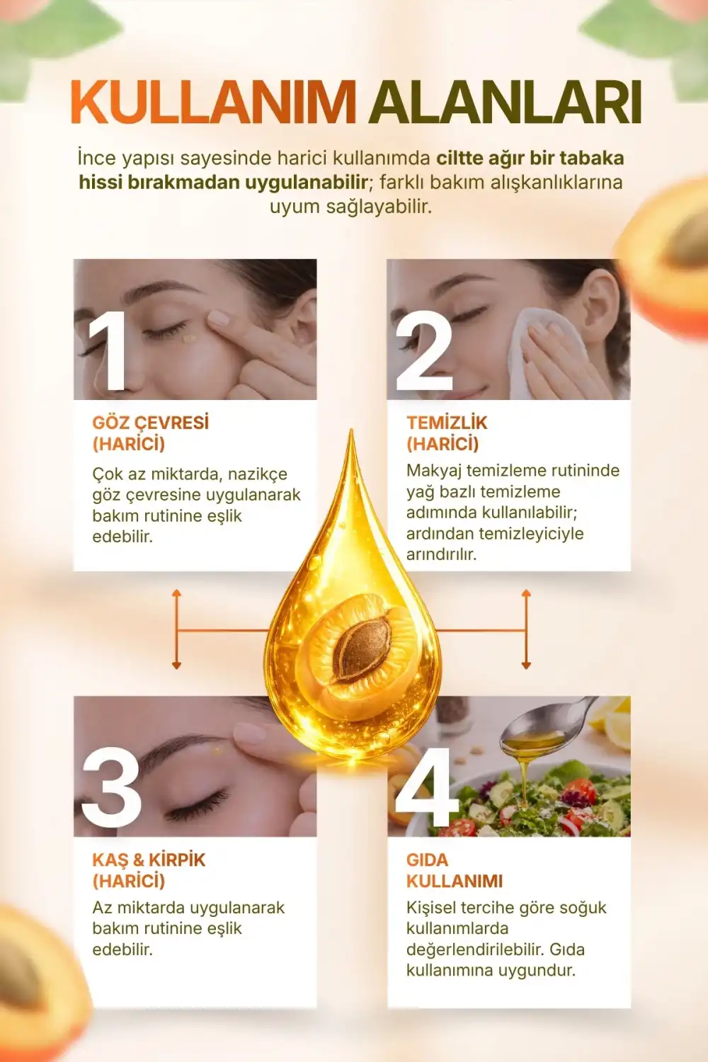 KAYISI ÇEKİRDEĞİ YAĞI SOĞUK SIKIM (Prunus Armeniaca) – %100 Saf & Doğal / 100 ml