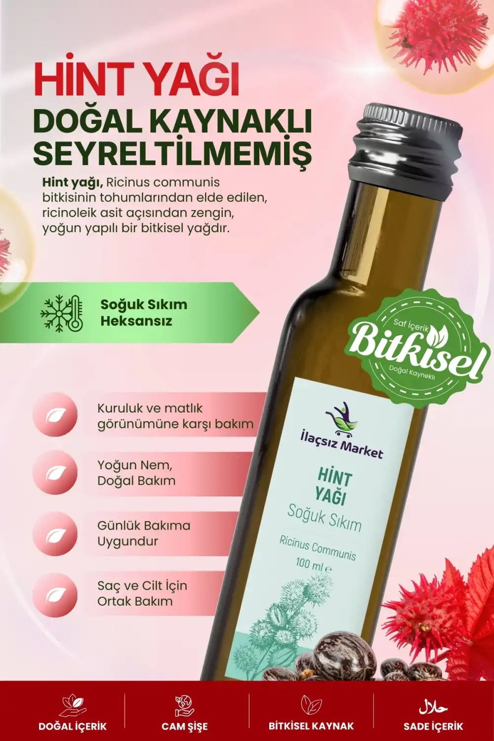 Hint Yağı (Castor oil) - Soğuk Sıkım - 100 ml