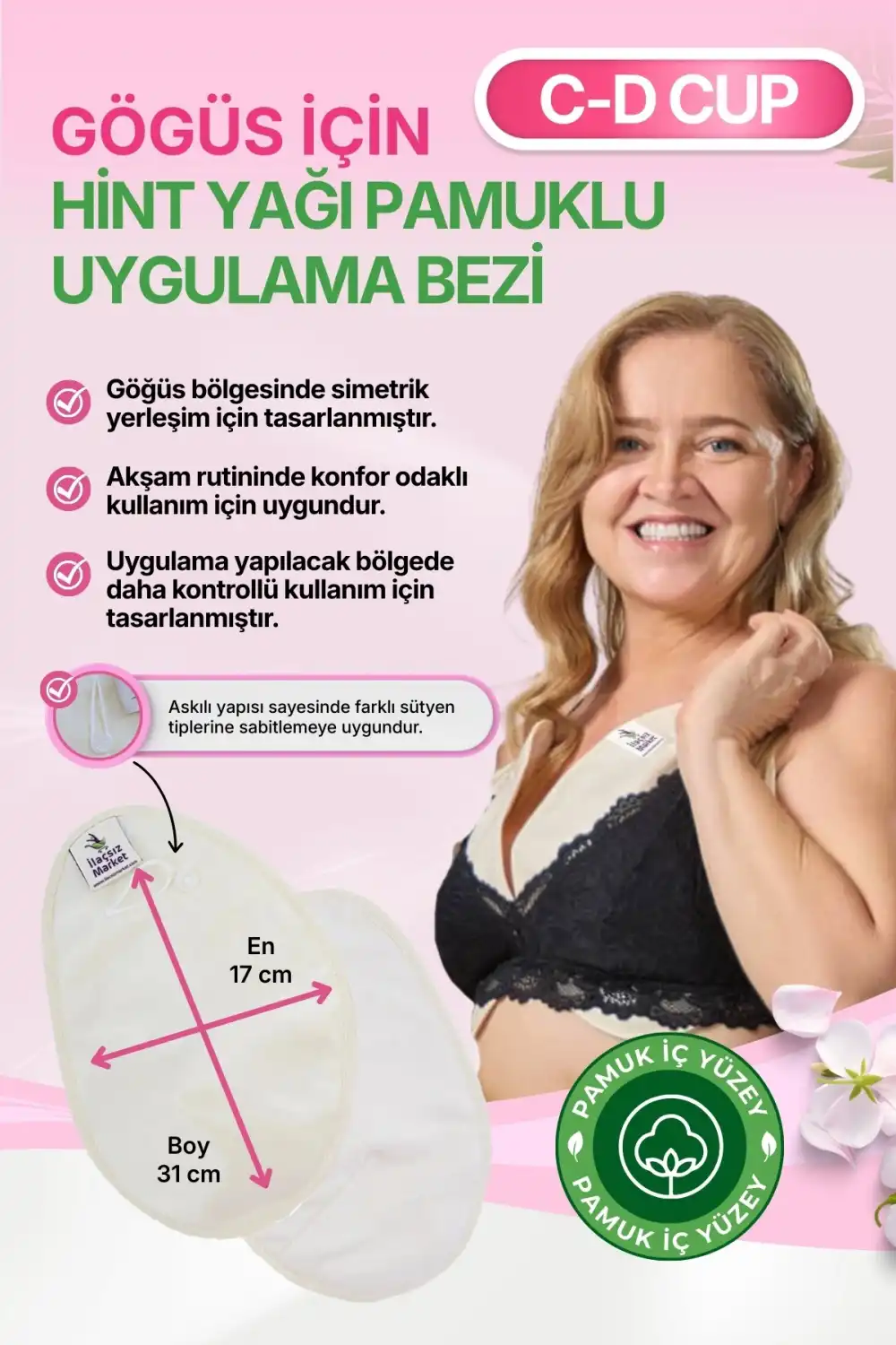 Hint Yağı Göğüs Uygulama Bezi (Castor Oil Pack) – %100 Organik & Sızdırmaz C-D CUP