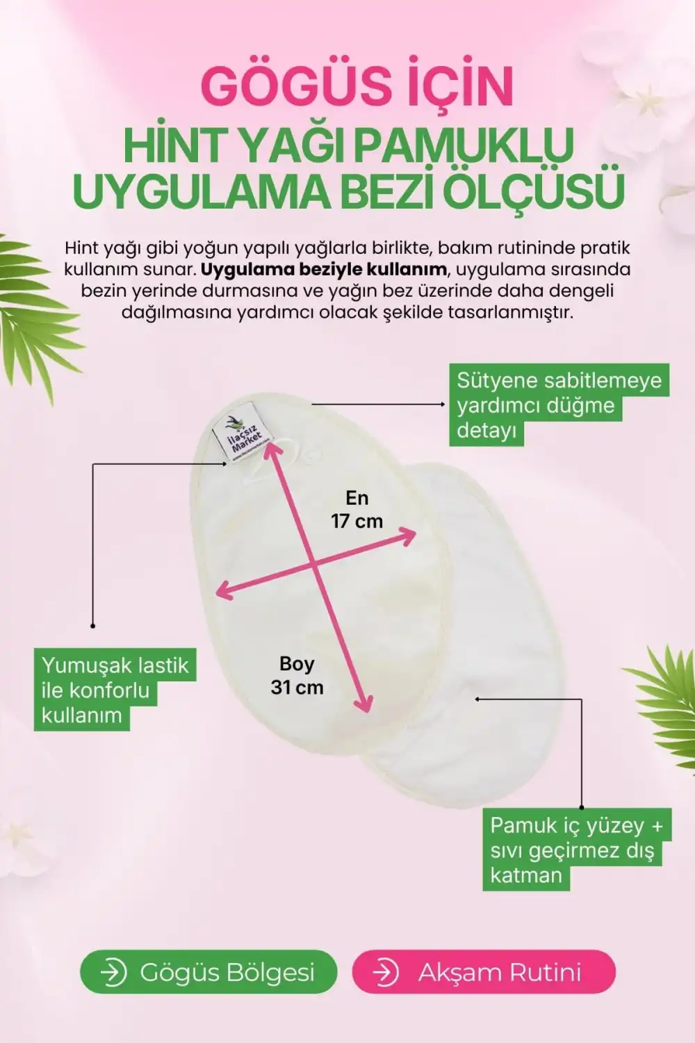 Hint Yağı Göğüs Uygulama Bezi (Castor Oil Pack) – %100 Organik & Sızdırmaz C-D CUP