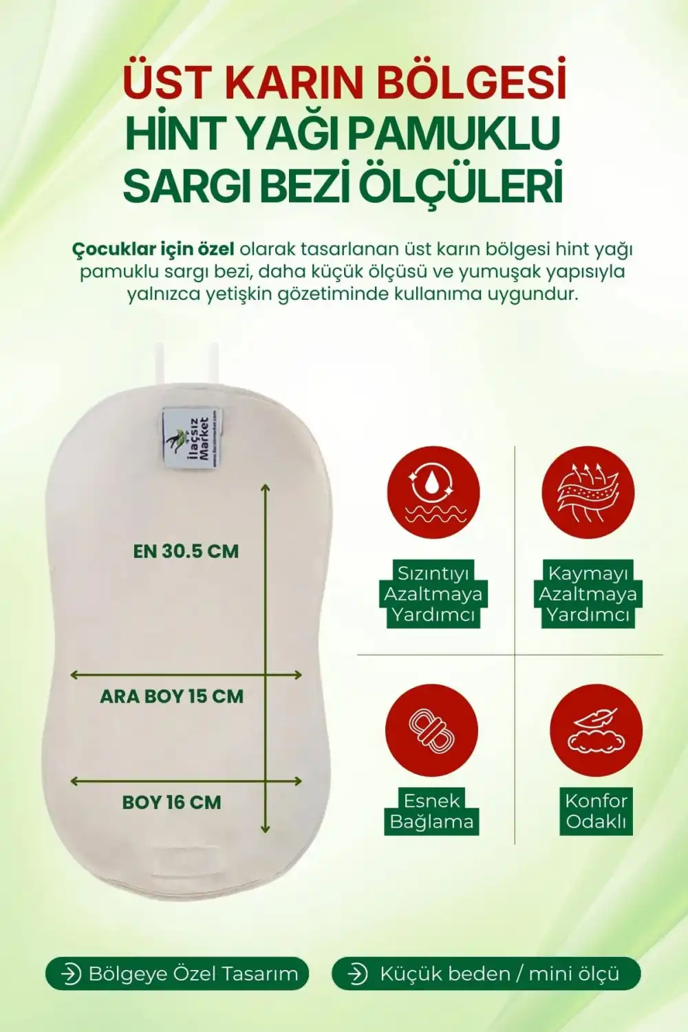 Çocuk Boyu (Sağ Kaburga Altı) Hint Yağı Uygulama Pedi (Castor Oil Pack) – %100 Ham Pamuk