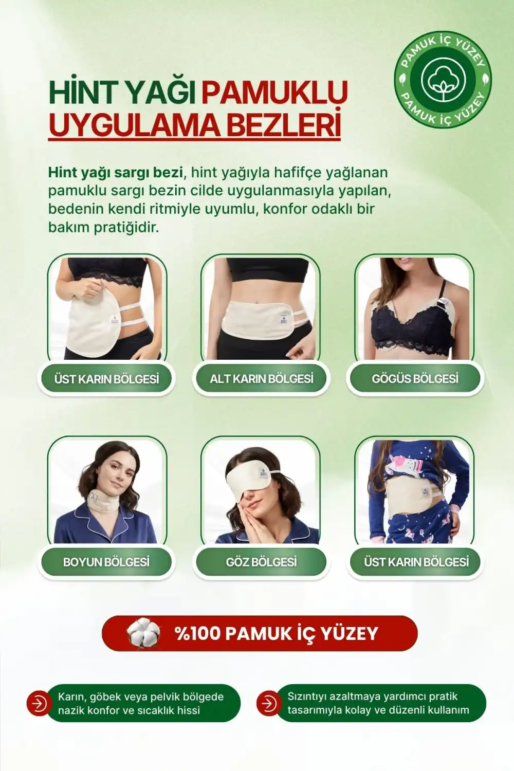 Sağ Kaburga Altı (Sağ Üst Karın) Hint Yağı Uygulama Bezi – %100 Pamuk & Sızdırmaz