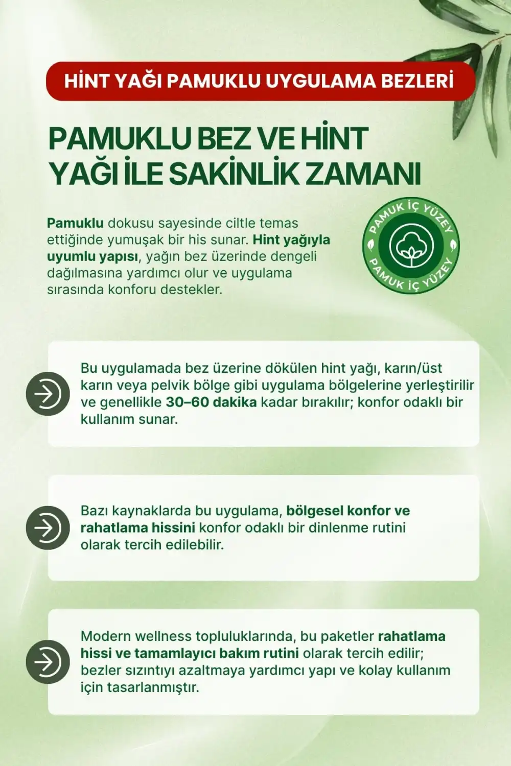 Sağ Kaburga Altı (Sağ Üst Karın) Hint Yağı Uygulama Bezi – %100 Pamuk & Sızdırmaz