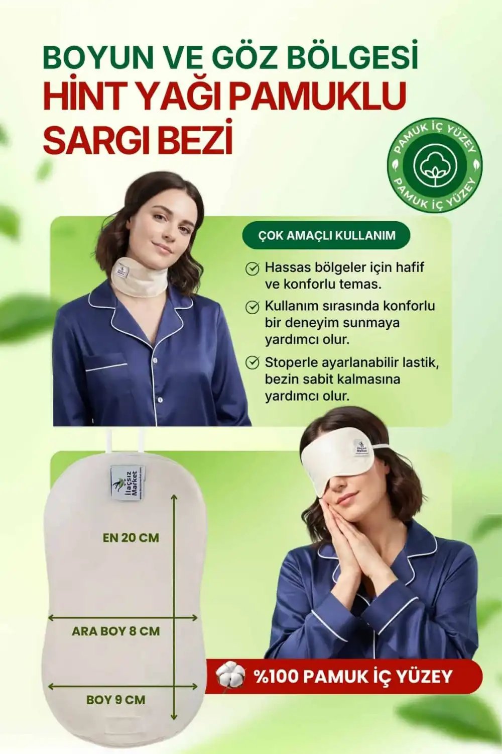 Boyun ve Göz Çevresi Hint Yağı Uygulama Pedi (Castor Oil Pack) Ayarlanabilir – %100 Ham Pamuk