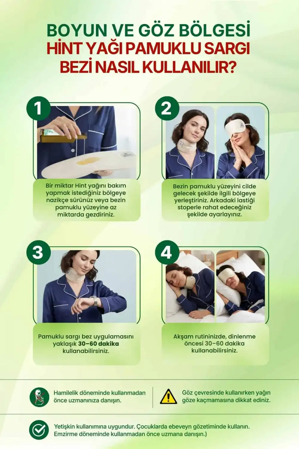 Boyun ve Göz Çevresi Hint Yağı Uygulama Pedi (Castor Oil Pack) Ayarlanabilir – %100 Ham Pamuk