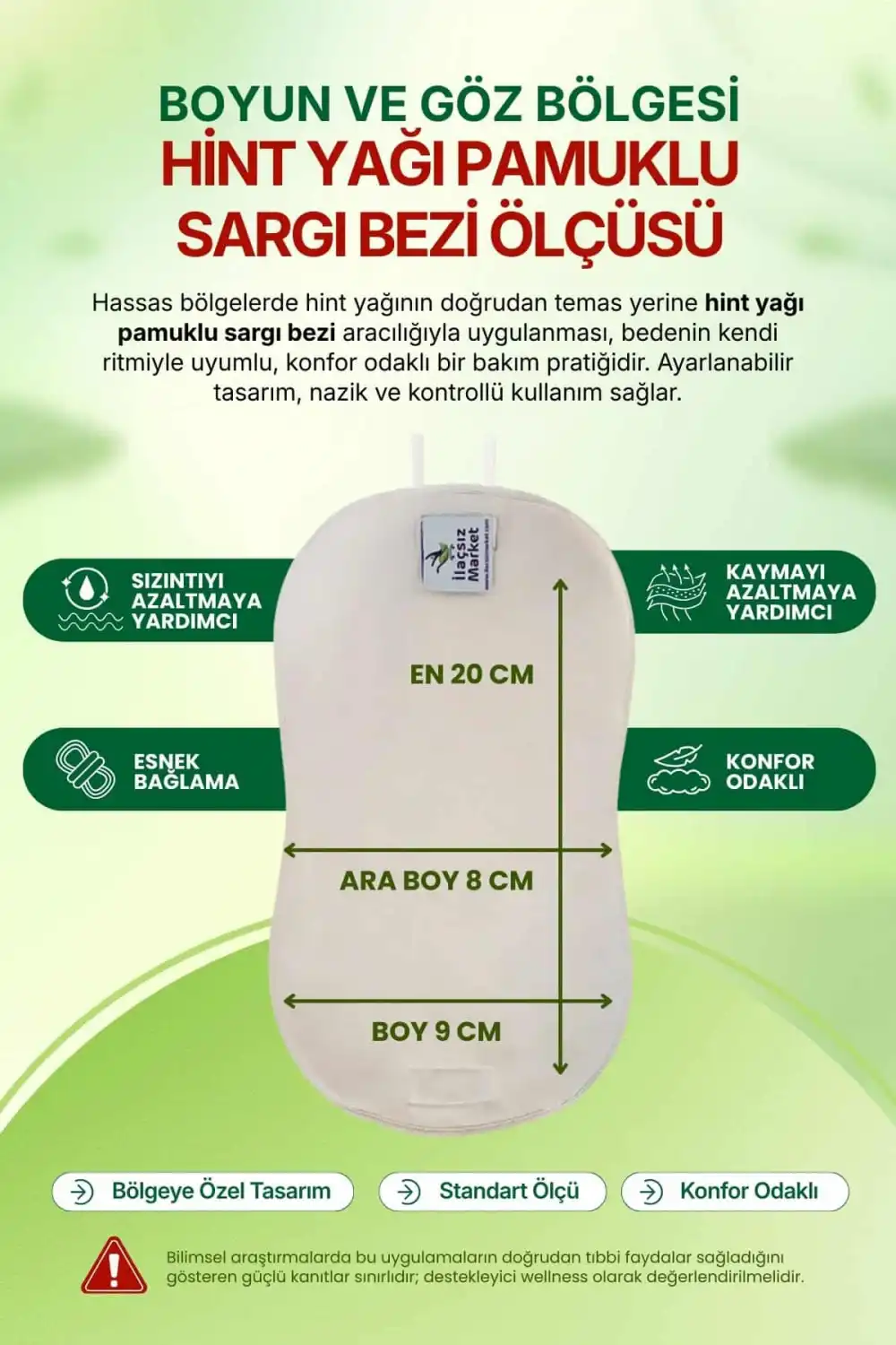 Boyun ve Göz Çevresi Hint Yağı Uygulama Pedi (Castor Oil Pack) Ayarlanabilir – %100 Ham Pamuk