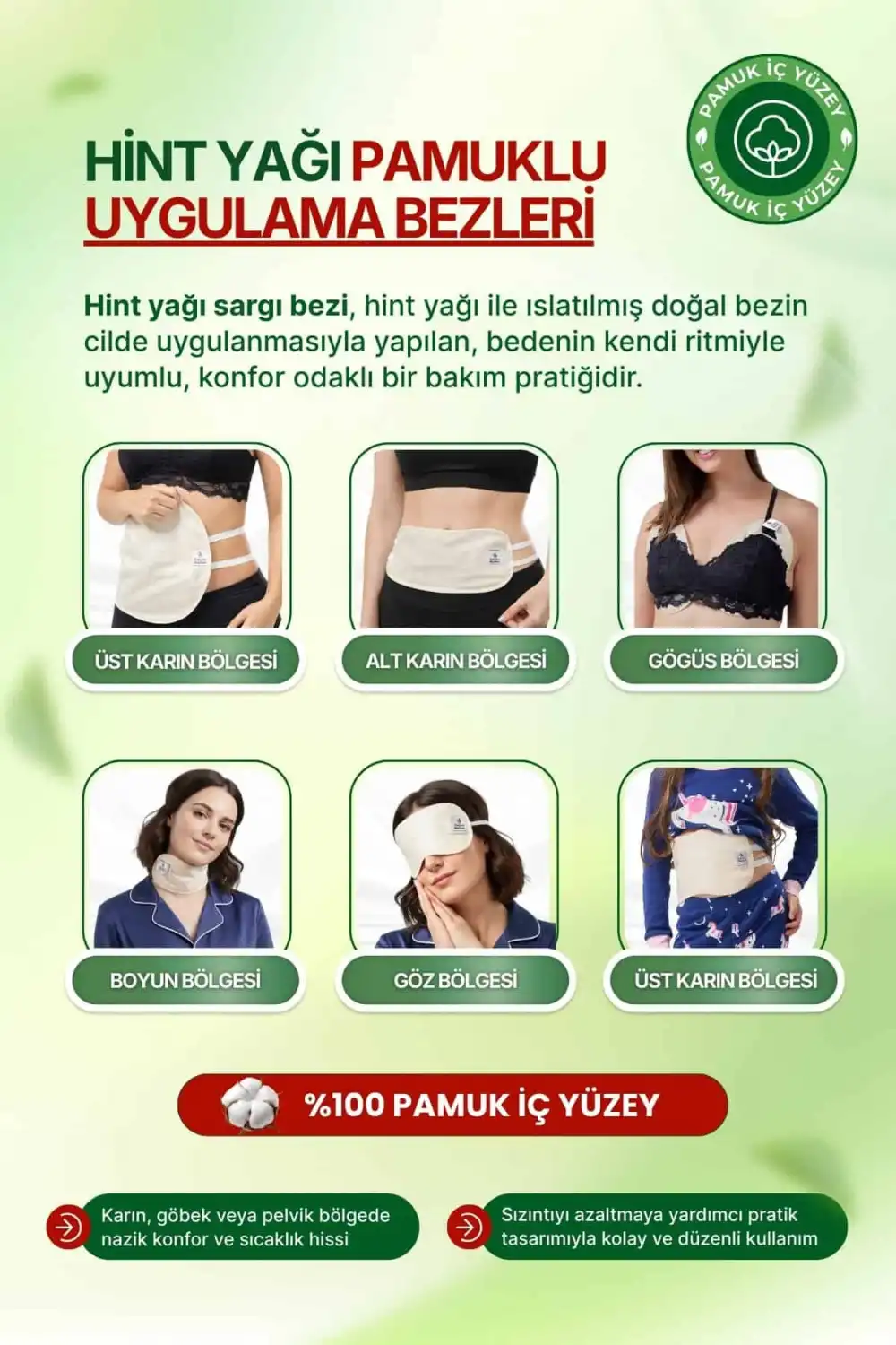 Boyun ve Göz Çevresi Hint Yağı Uygulama Pedi (Castor Oil Pack) Ayarlanabilir – %100 Ham Pamuk