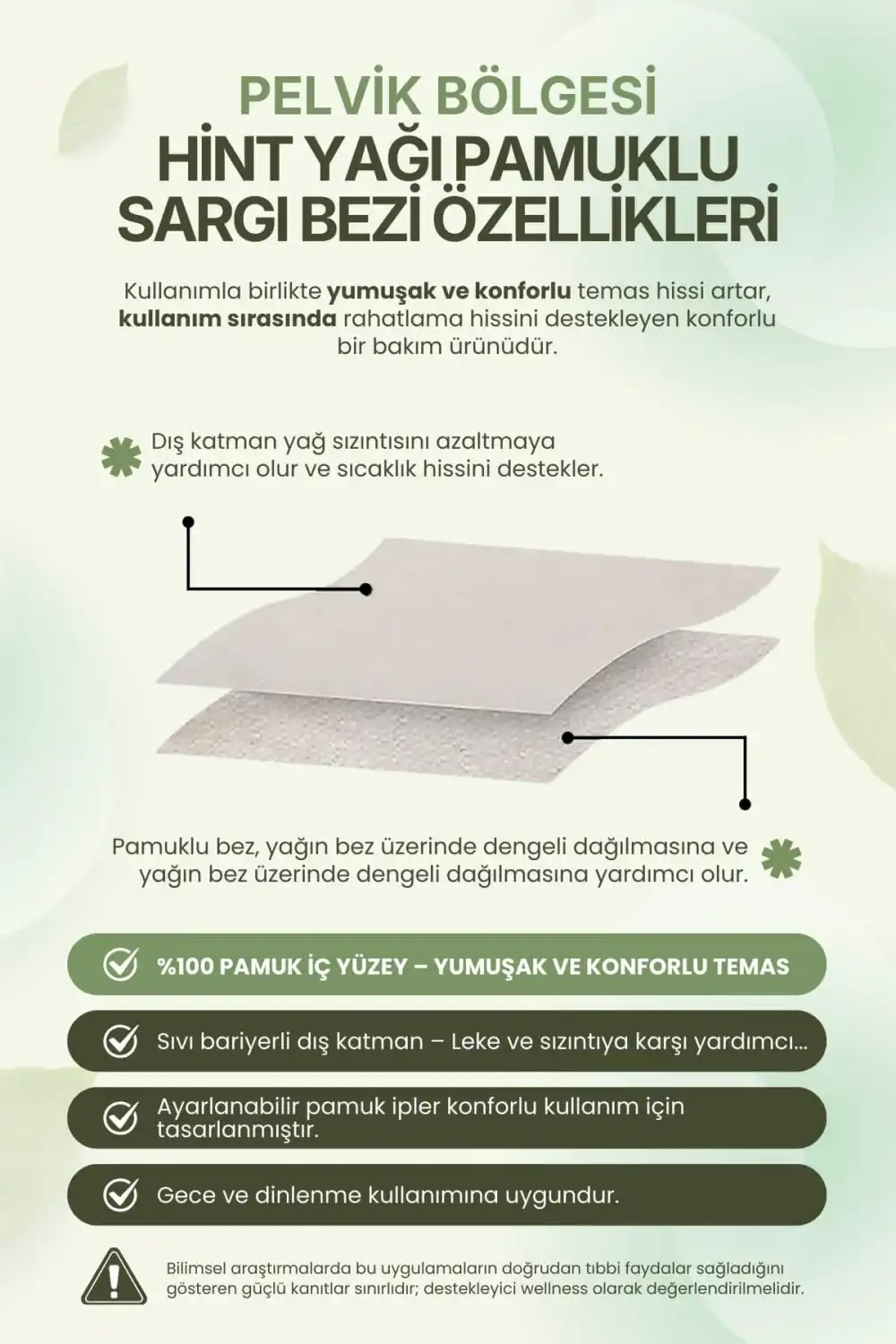 Alt Karın (Pelvik) Bölgesi Hint Yağı Uygulama Bezi – %100 Pamuk & Sızdırmaz