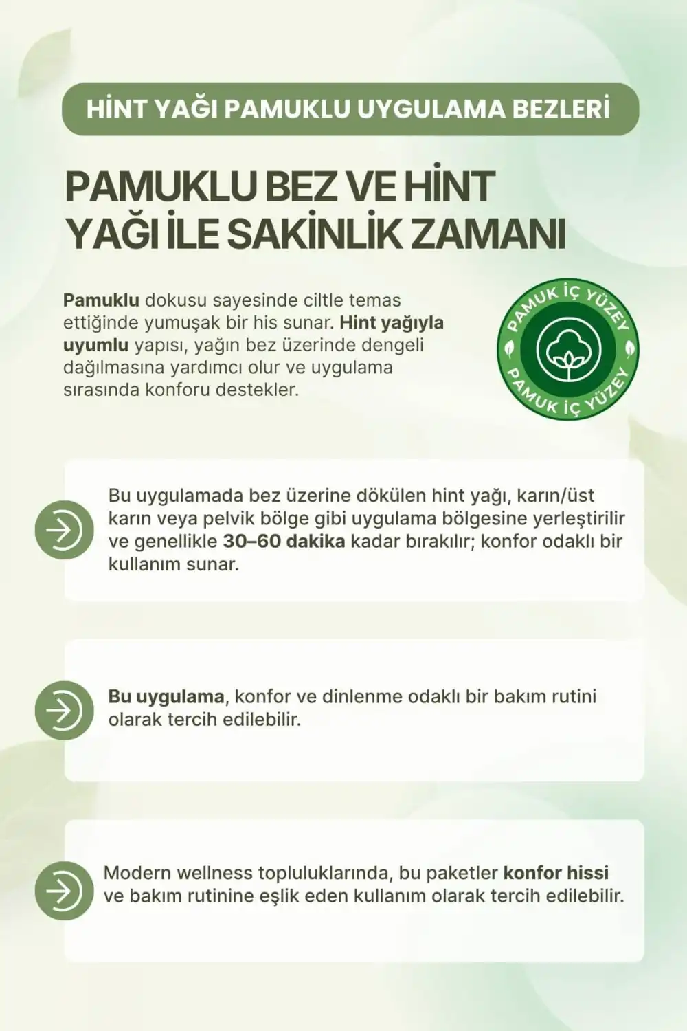 Alt Karın (Pelvik) Bölgesi Hint Yağı Uygulama Bezi – %100 Pamuk & Sızdırmaz