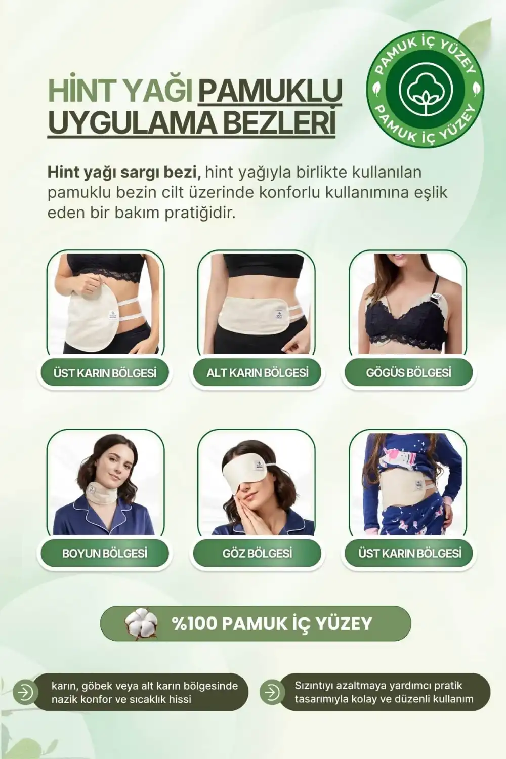 Alt Karın (Pelvik) Bölgesi Hint Yağı Uygulama Bezi – %100 Pamuk & Sızdırmaz