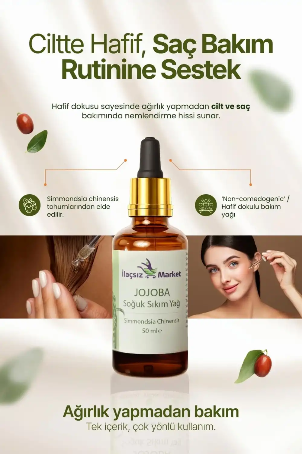 3’lü Sinerji Bakım Seti: Hint Yağı + Jojoba + Akgünlük (%100 Saf & Soğuk Sıkım)