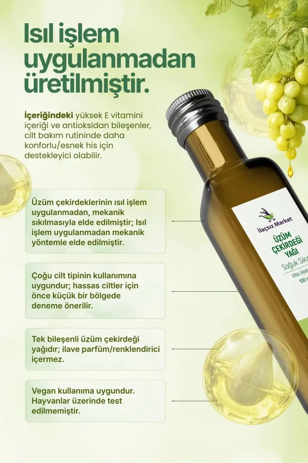 Üzüm Çekirdeği Yağı Soğuk Sıkım (Grape Seed) – Vitis Vinifera / 100 ml