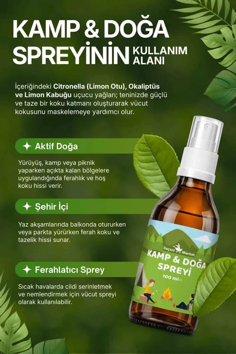 KAMP & DOĞA SPREYİ (Itır ve Biberiye Özlü Doğal Koruyucu) – 100 ml
