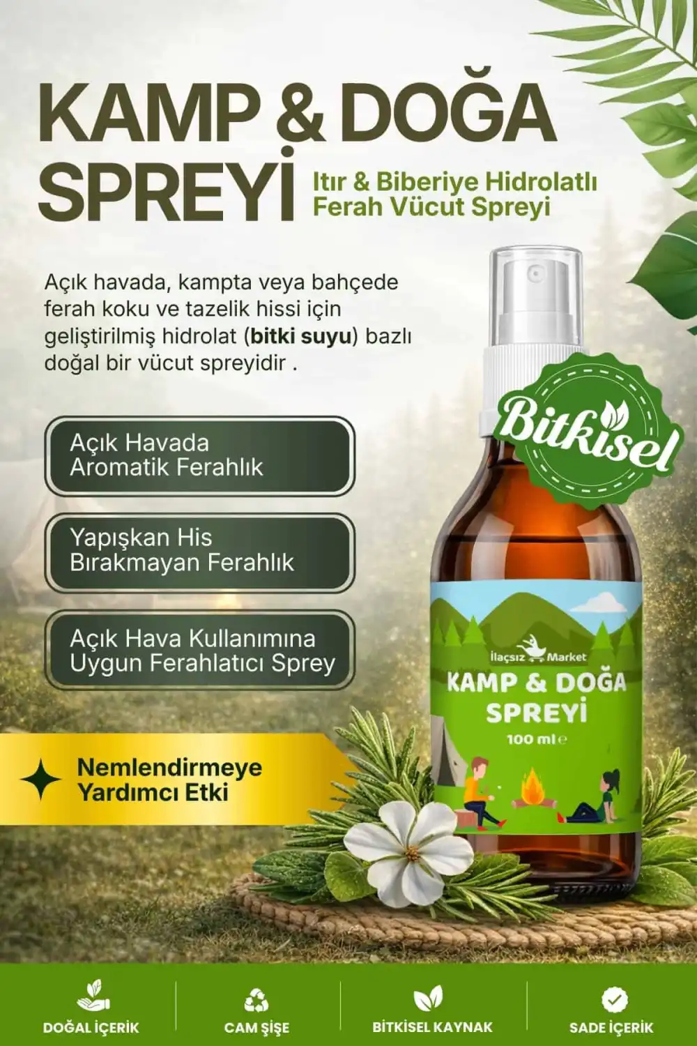 KAMP & DOĞA SPREYİ (Itır ve Biberiye Özlü Doğal Koruyucu) – 100 ml