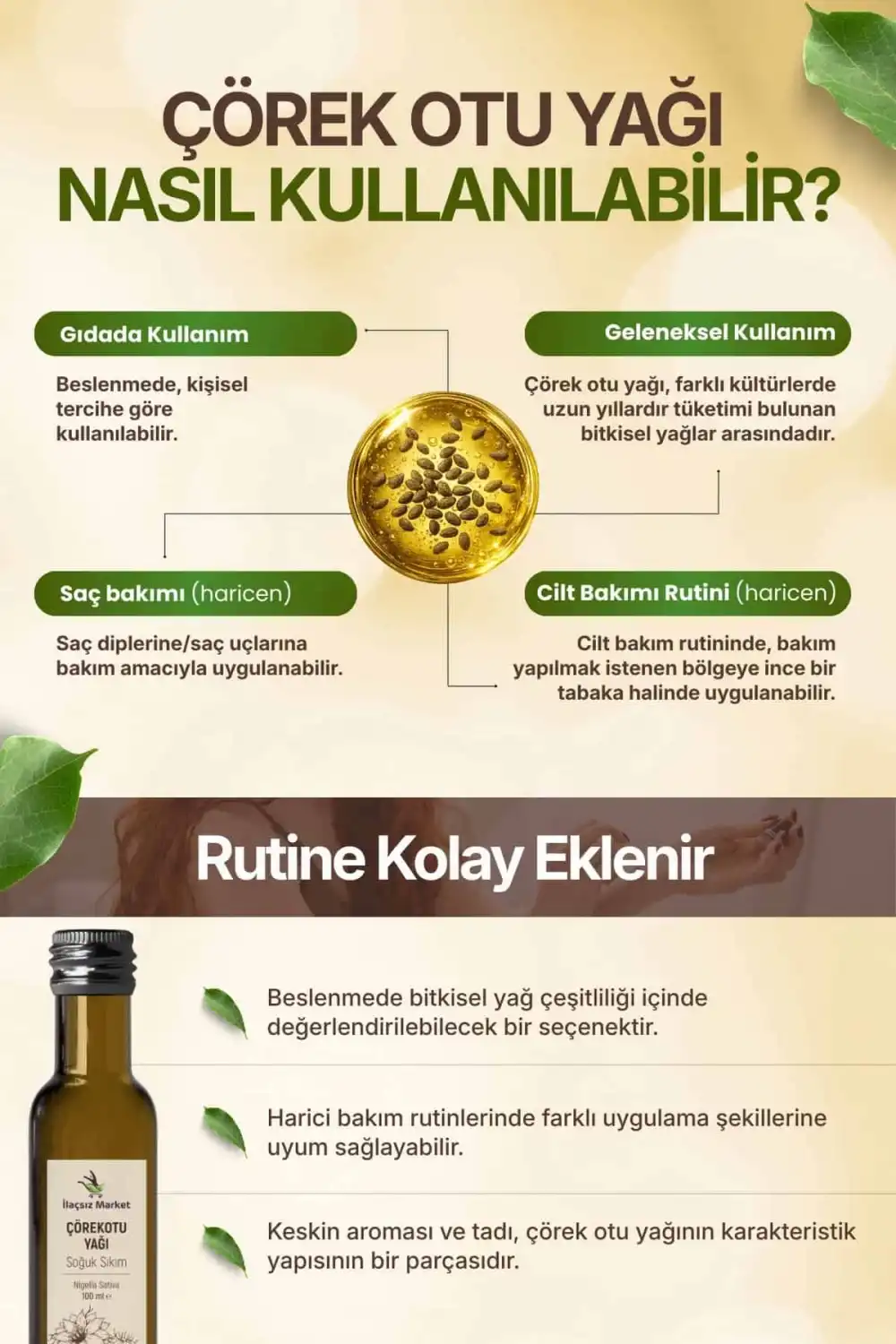 ÇÖREK OTU YAĞI SOĞUK SIKIM (Nigella Sativa) – %100 Saf & Doğal / 100 ml