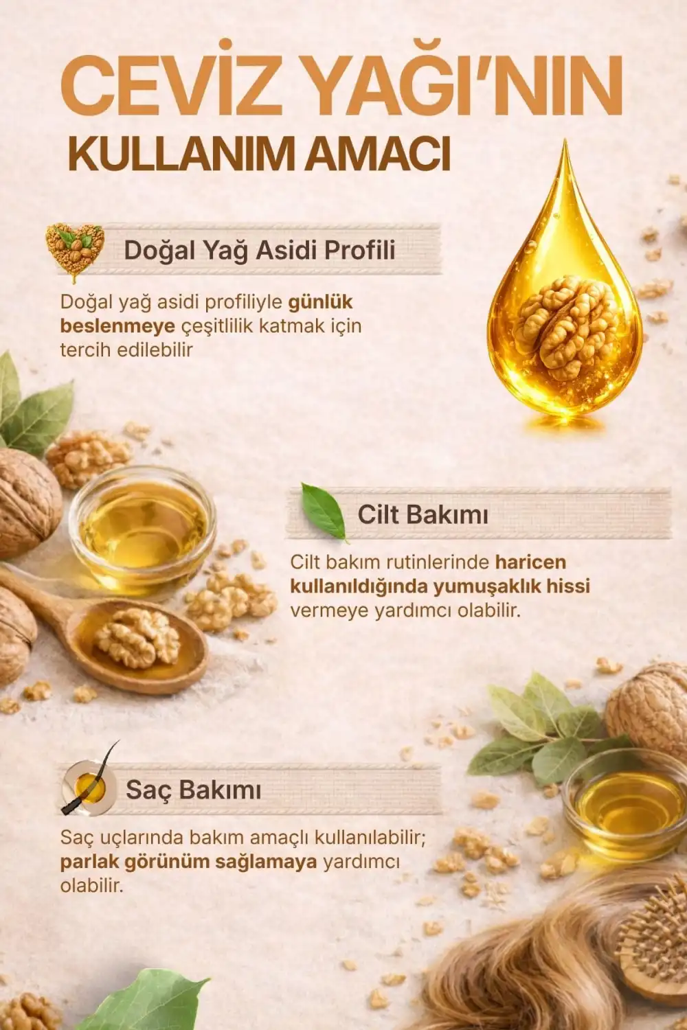 CEVİZ YAĞI SOĞUK SIKIM (Juglans Regia) – %100 Saf & Doğal – 100 ml