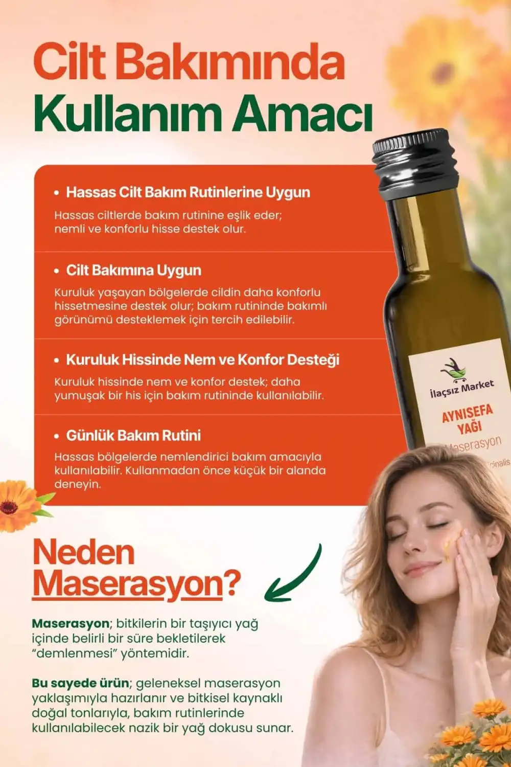 AYNISEFA YAĞI MASERASYON (Calendula Officinalis) – %100 Doğal / 100 ml