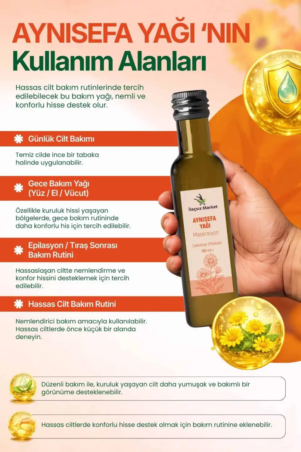 AYNISEFA YAĞI MASERASYON (Calendula Officinalis) – %100 Doğal / 100 ml