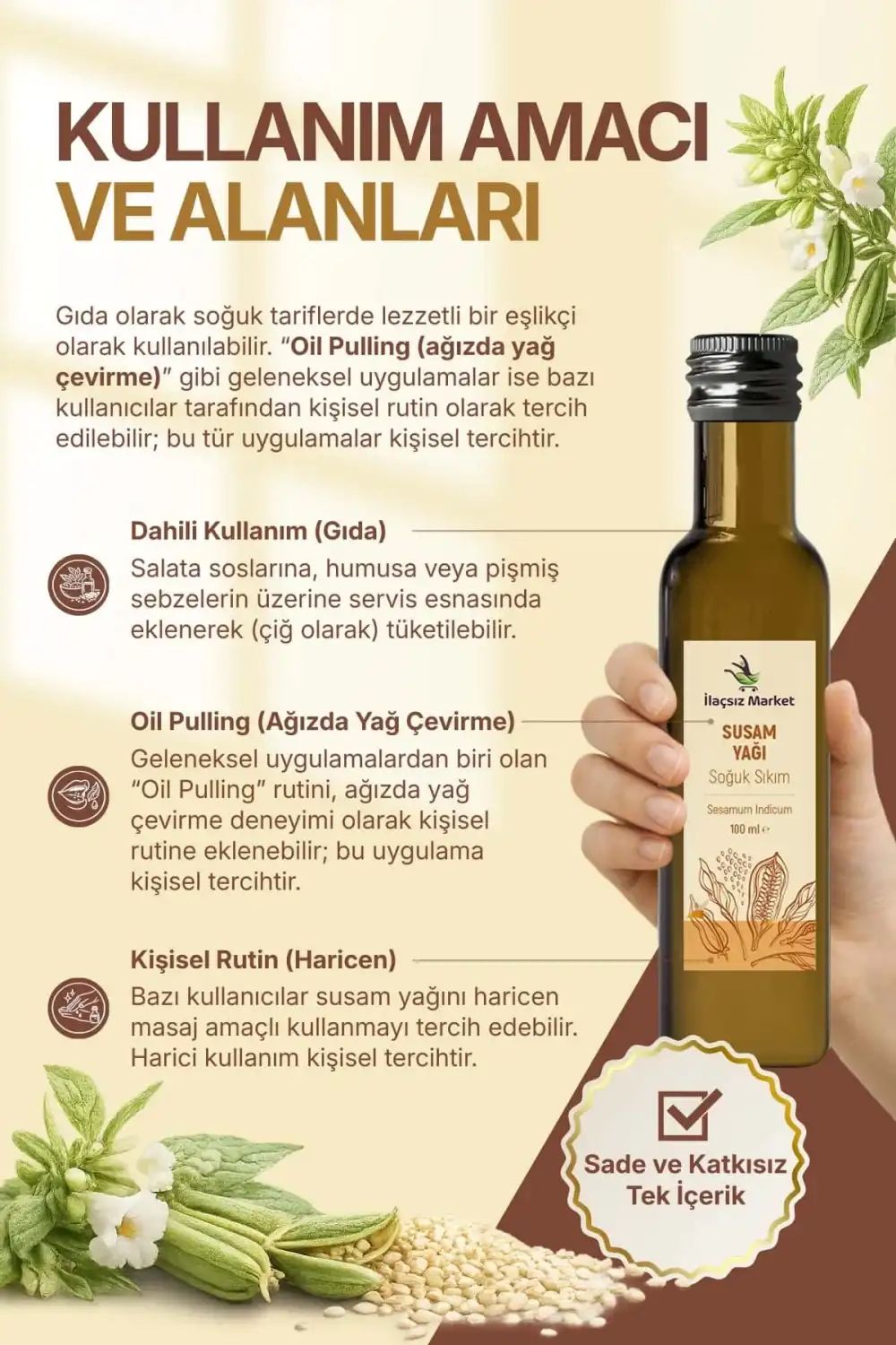 Susam Yağı Soğuk Sıkım (Sesame Oil) – Sesamum indicum / 100 ml