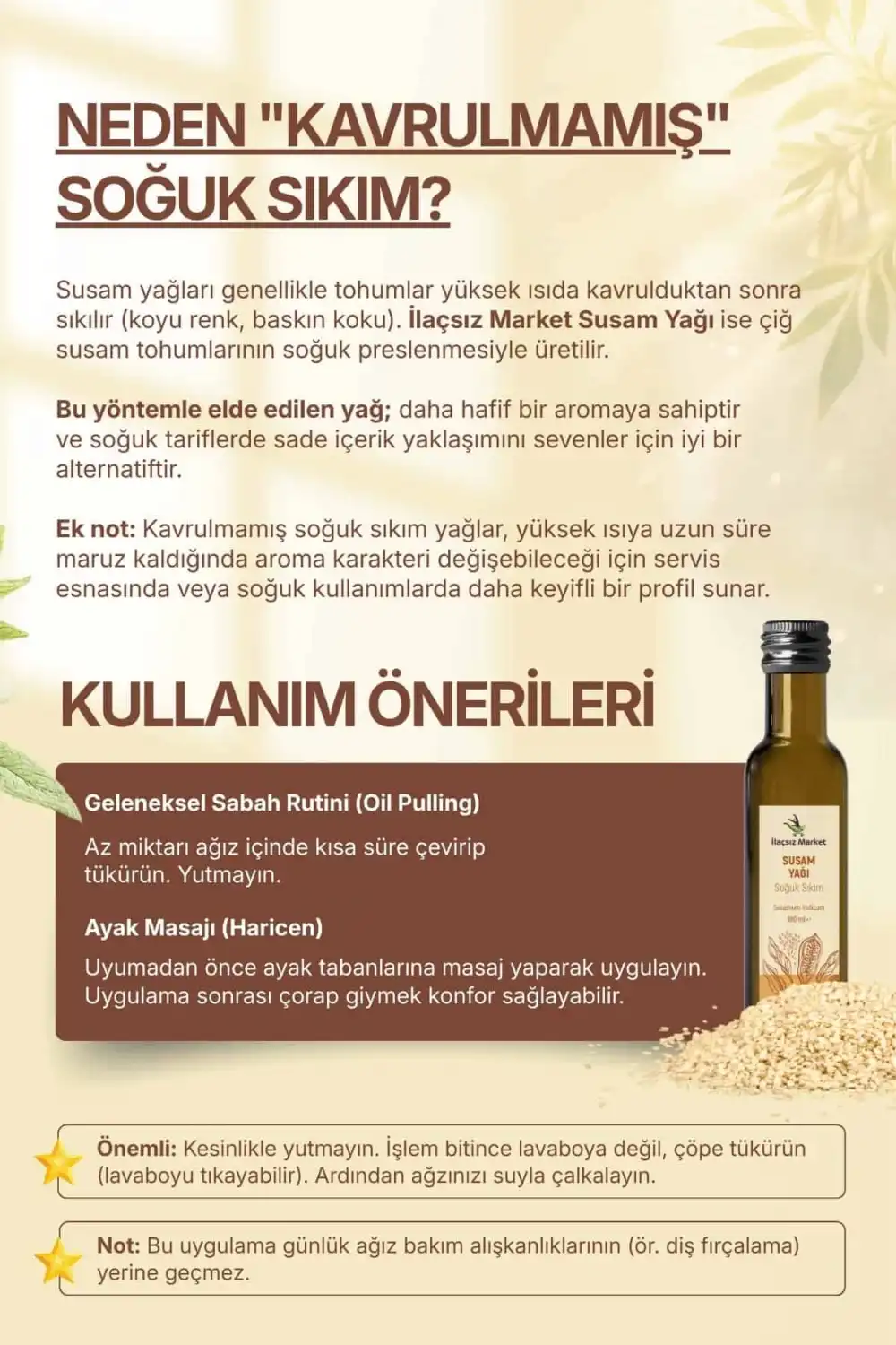 Susam Yağı Soğuk Sıkım (Sesame Oil) – Sesamum indicum / 100 ml