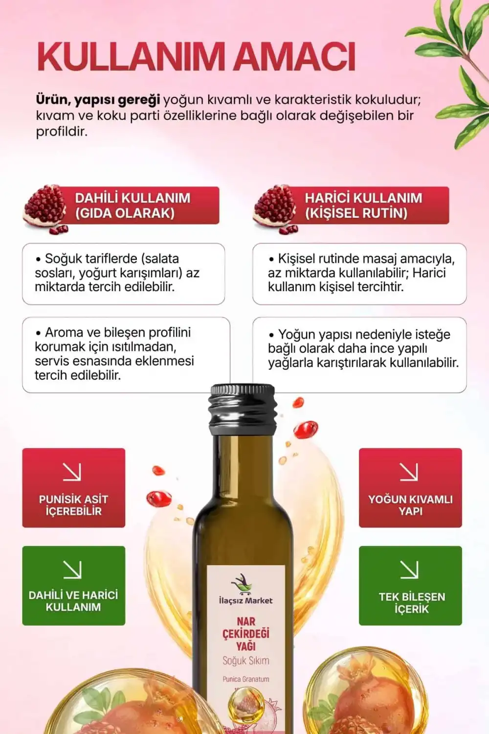 Nar Çekirdeği Yağı (Pomegranate Seed Oil) Soğuk Sıkım – Punica granatum / 100 ml