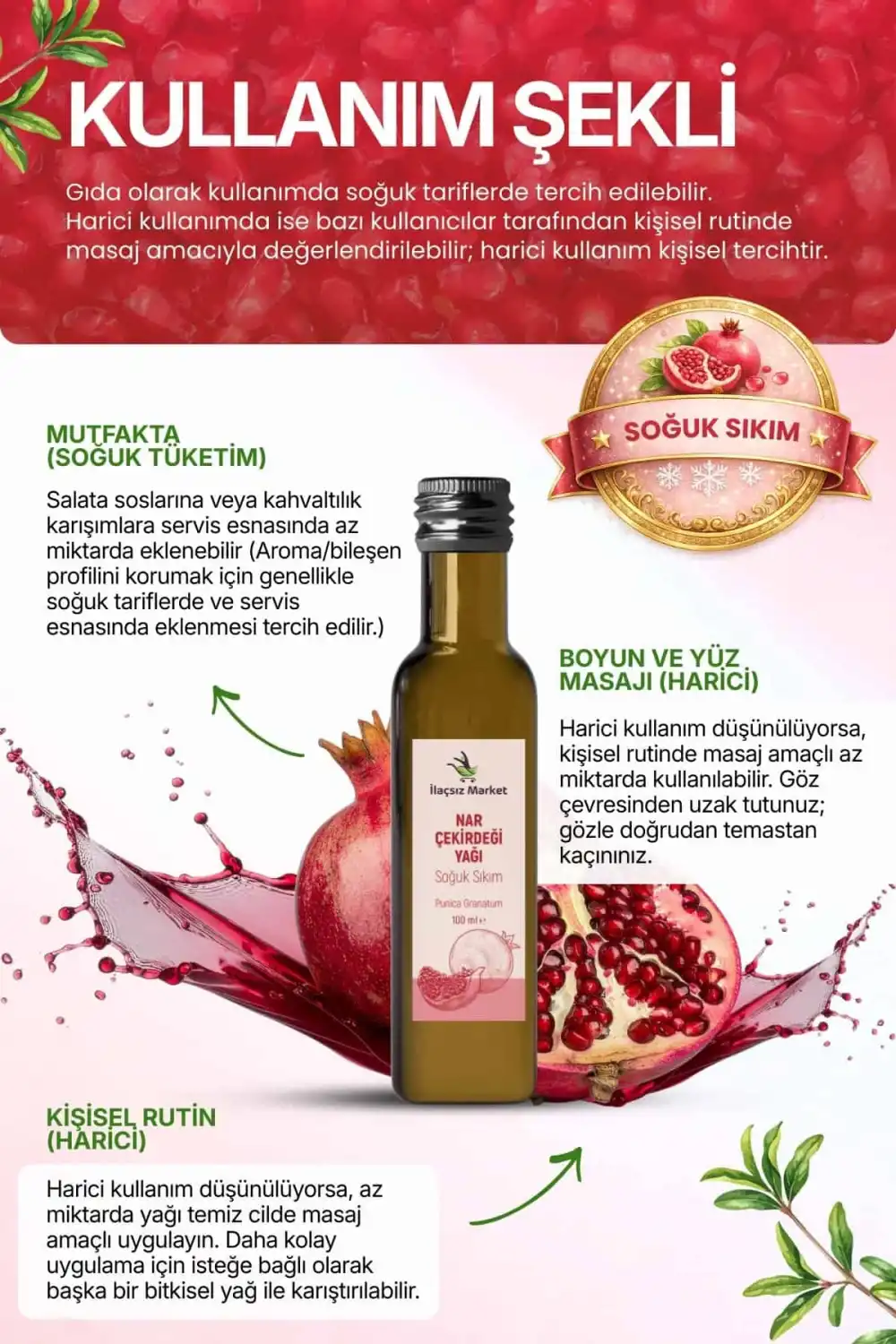 Nar Çekirdeği Yağı (Pomegranate Seed Oil) Soğuk Sıkım – Punica granatum / 100 ml