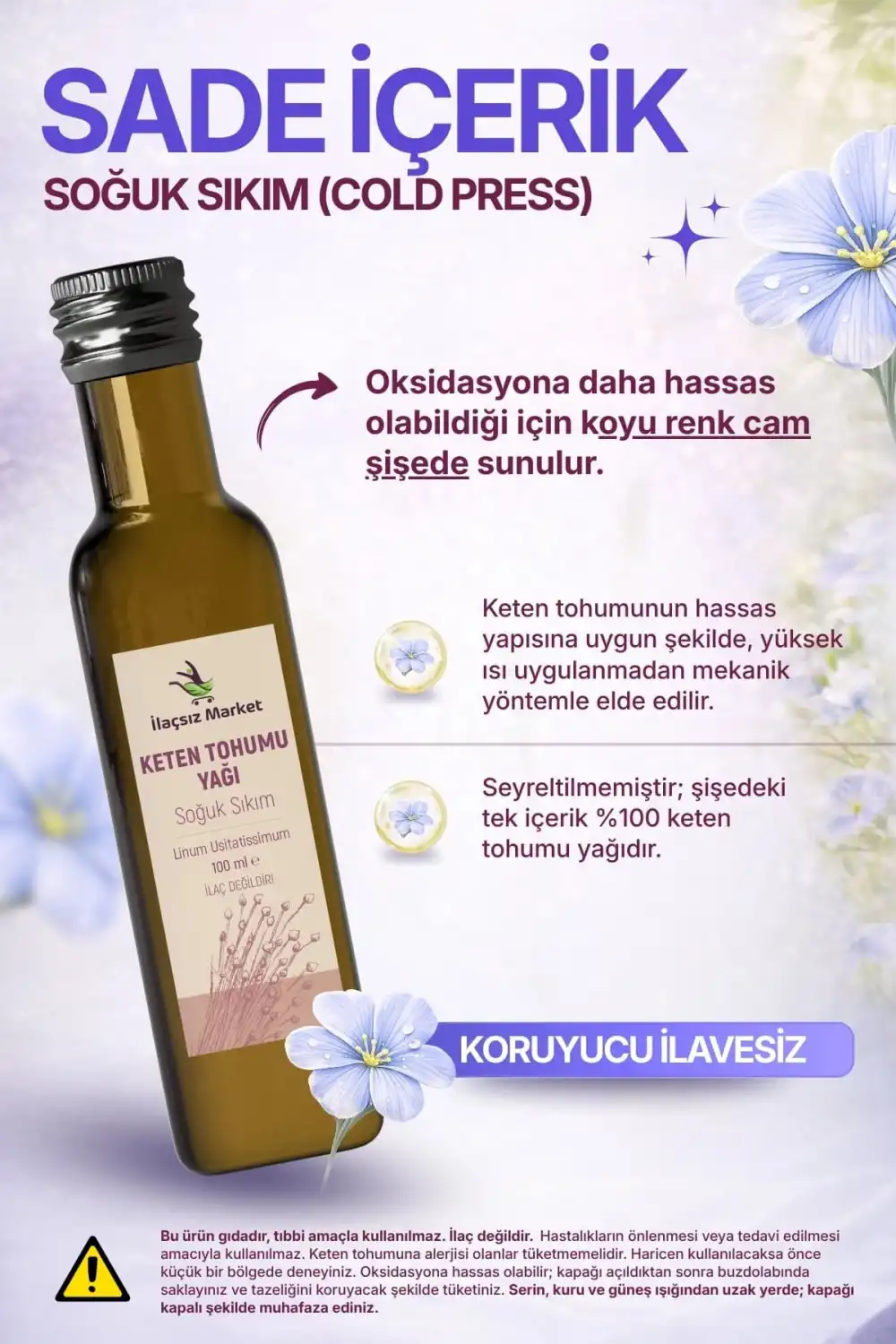 KETEN TOHUMU YAĞI SOĞUK SIKIM (Linum usitatissimum) – %100 Saf & Doğal / 100 ml