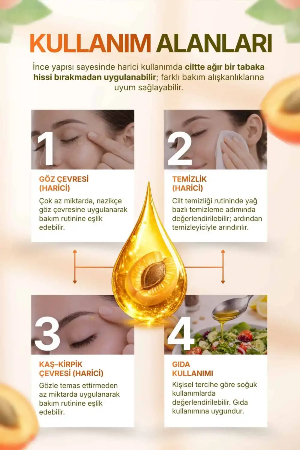 KAYISI ÇEKİRDEĞİ YAĞI SOĞUK SIKIM (Prunus Armeniaca) – %100 Saf & Doğal / 100 ml