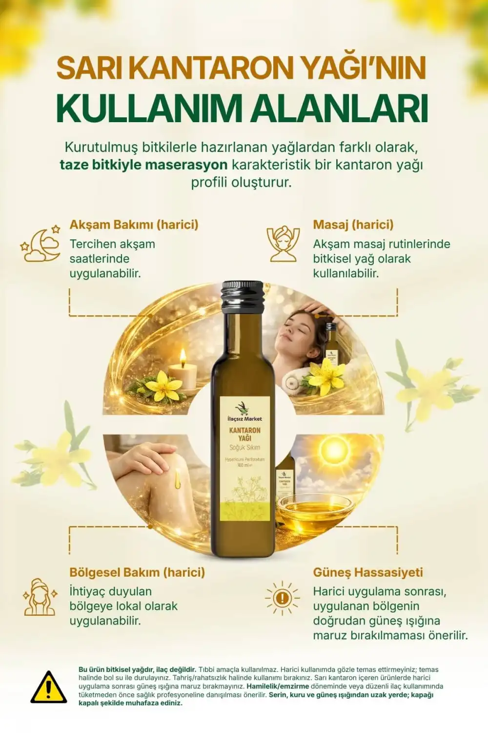 SARI KANTARON YAĞI MASERASYON (Kırmızı / Taze Çiçek) – %100 Doğal / 100 ml