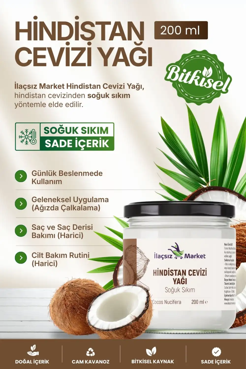 HİNDİSTAN CEVİZİ YAĞI (Soğuk Sıkım & Organik) / 200 ml