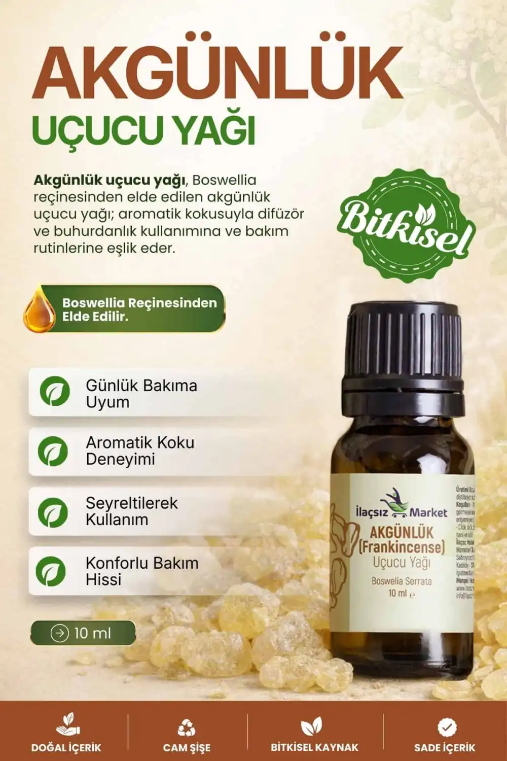 Akgünlük Uçucu Yağı (Frankincense) – Boswellia Serrata / 10 ml (Tıbbi)