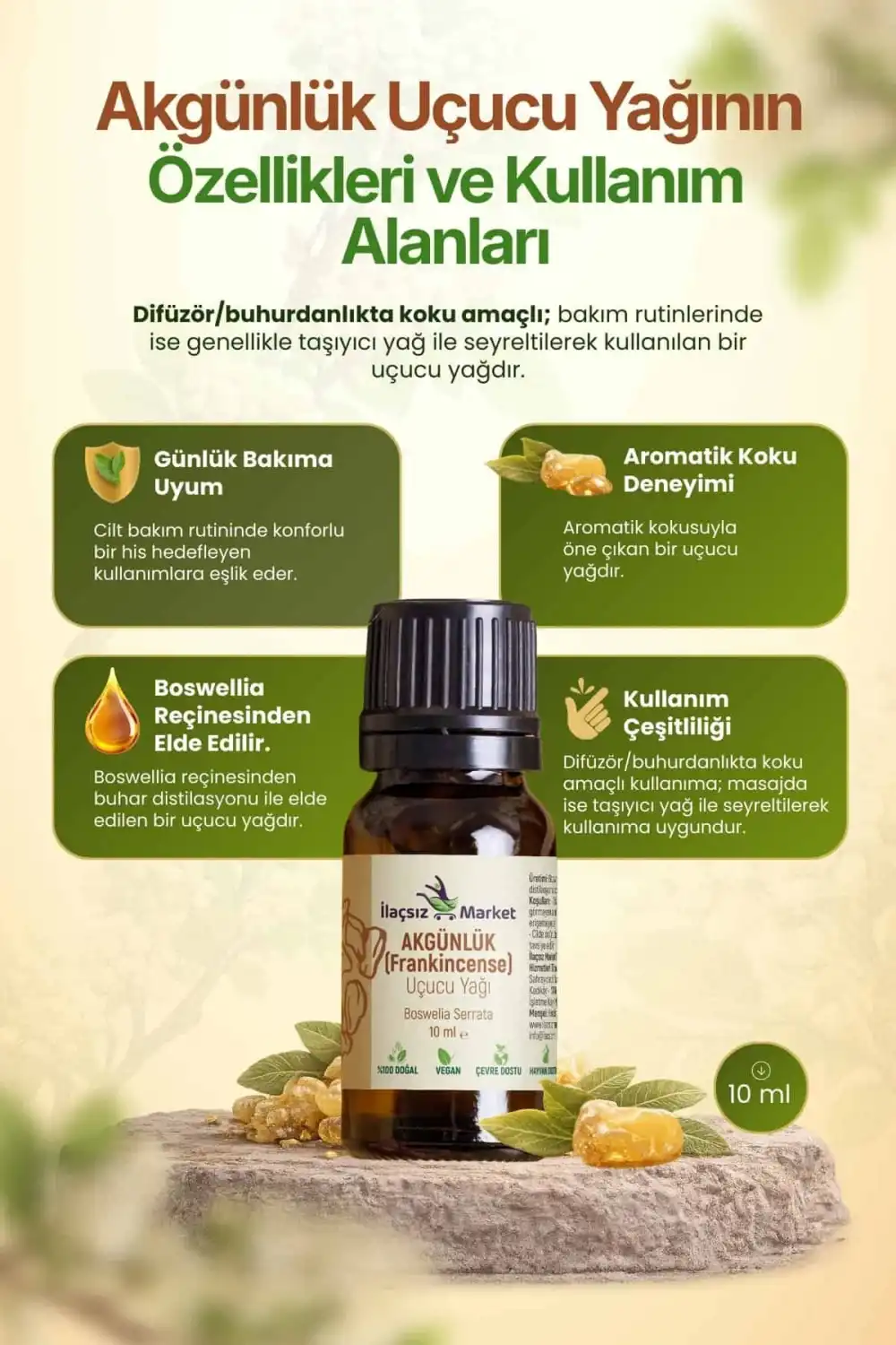 Akgünlük Uçucu Yağı (Frankincense) – Boswellia Serrata / 10 ml (Tıbbi)