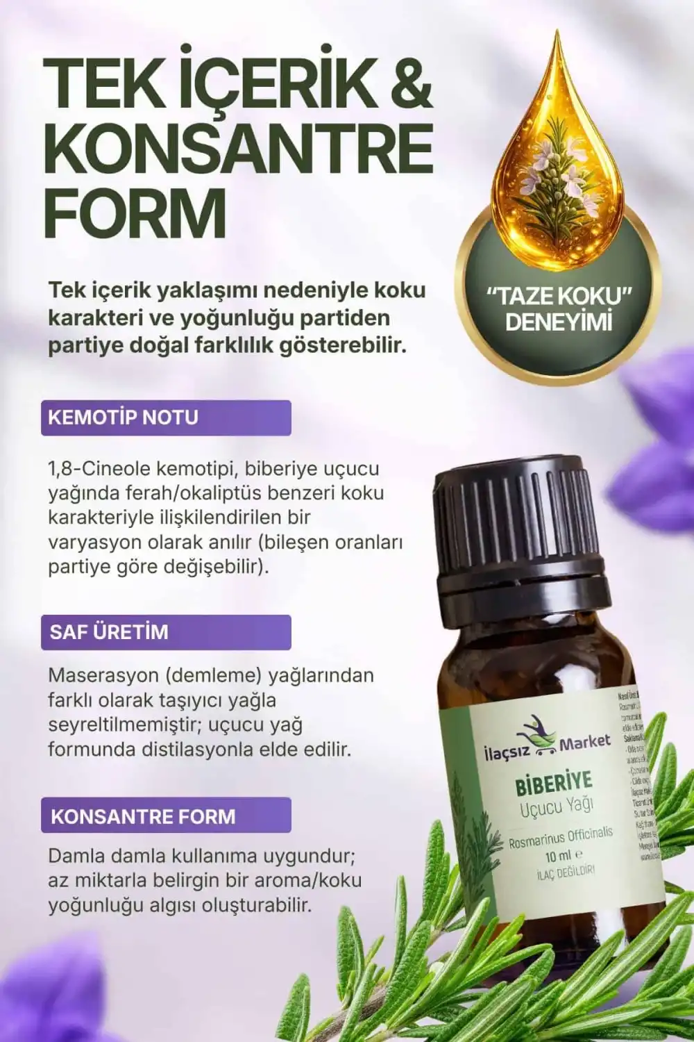 Biberiye Uçucu Yağı (Rosemary Oil) – Rosmarinus officinalis 10 ml
